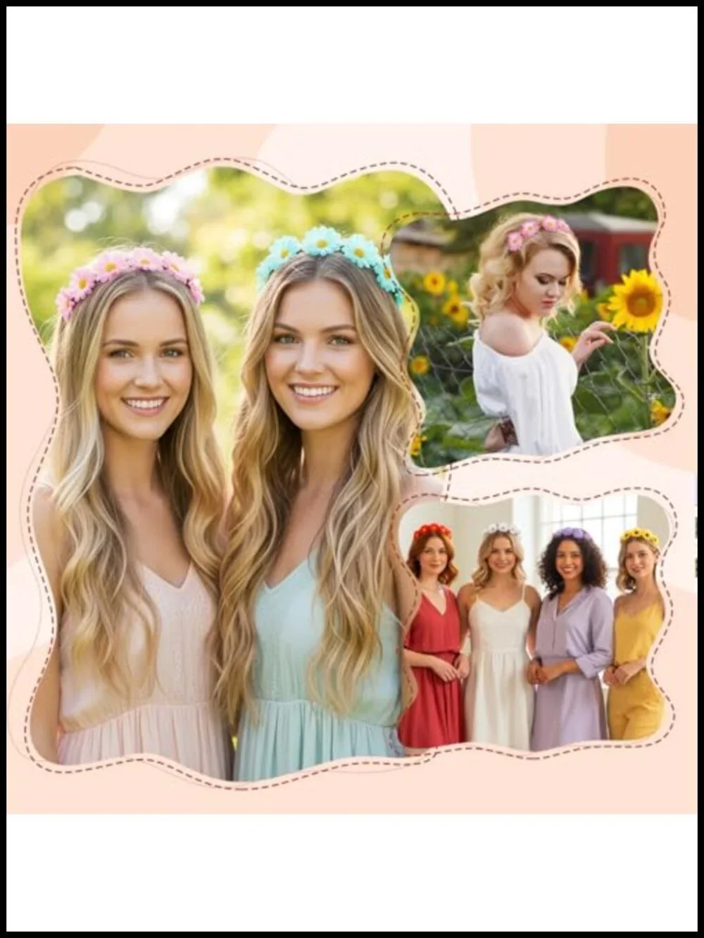 32 Multi-Color Flower Headbands Women Hippie Crown Adjustable Elastic Band
